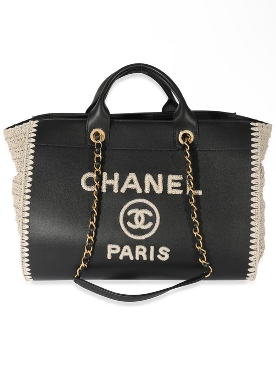 CHANEL Handbags - NEW Chanel Leather & Crochet Raffia Deauville Tote Bag Rare